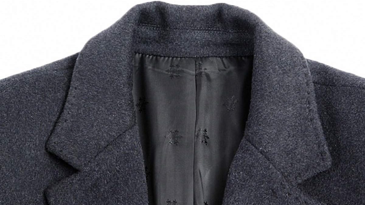 Men's Classical Style Single Breasted Long Dress Coat Wool Coat #00123A Gray L - Image 4