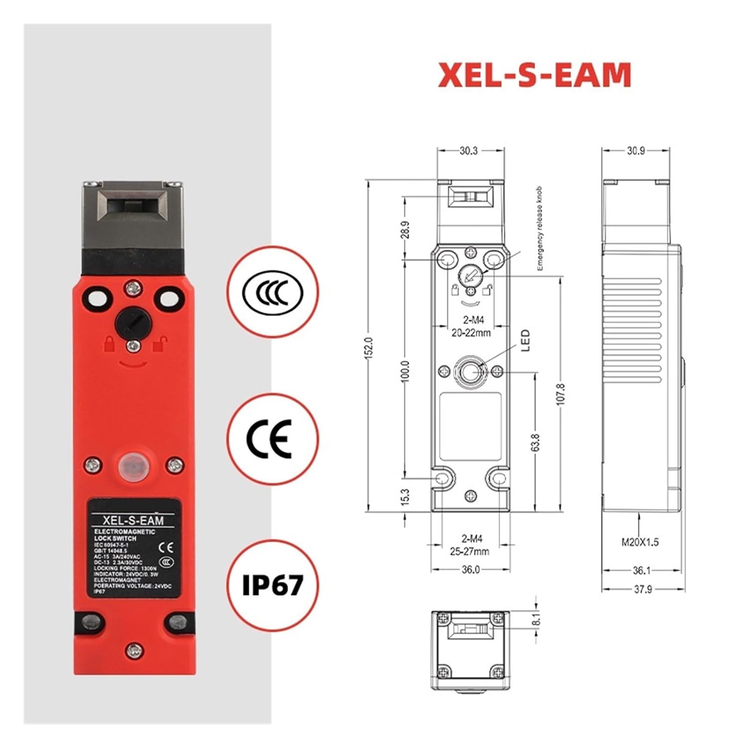 Safety Door Switch Mechanical Equipment electromagnetic Lock with Key Limit Industrial Lock Stroke self-Locking(XEL-S-EAM)
