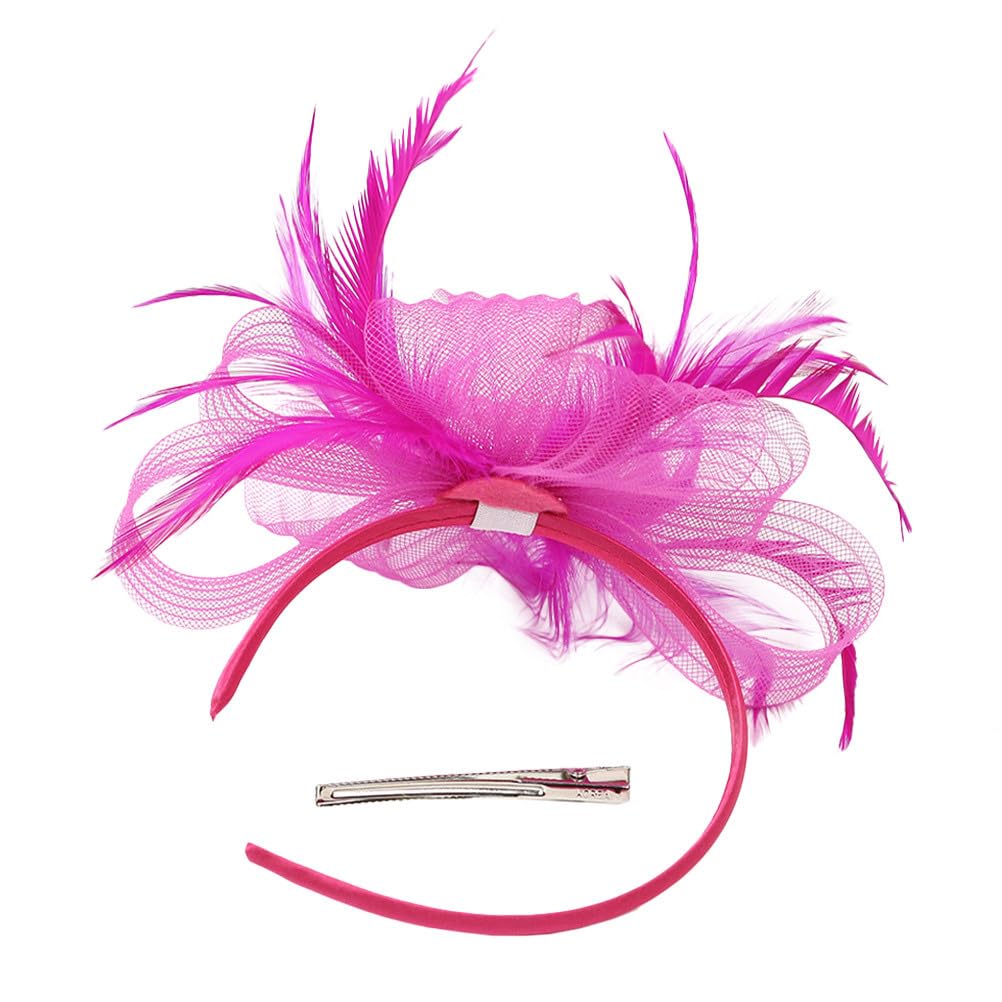 Abaodam Veil Fascinator Hair Clip and Headband Set for Women Formal Weddings Tea Parties Mesh Design with Artificial Plume Elegant Hair Accessories - Image 3