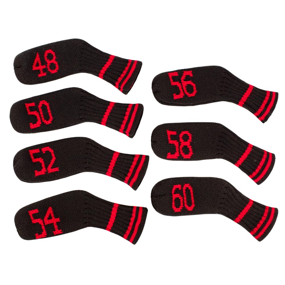 Scott Edward 7 Pcs Wedge Golf Headcovers for Irons Cuteness Socks Shape Washable Golf Club Protector Double Sided Knit for Most Brands 48,50,52,54,56,58,60 Degree (Red Black) โ image 1