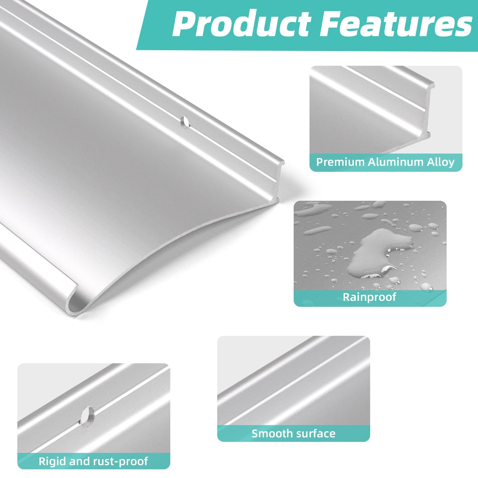 Raytano Paquete de 2 protectores de lluvia de aluminio extra anchos de 4.3 pulgadas, deflector de lluvia de 40 pulgadas de largo para puertas, ventanas, protección contra la intemperie para el hogar