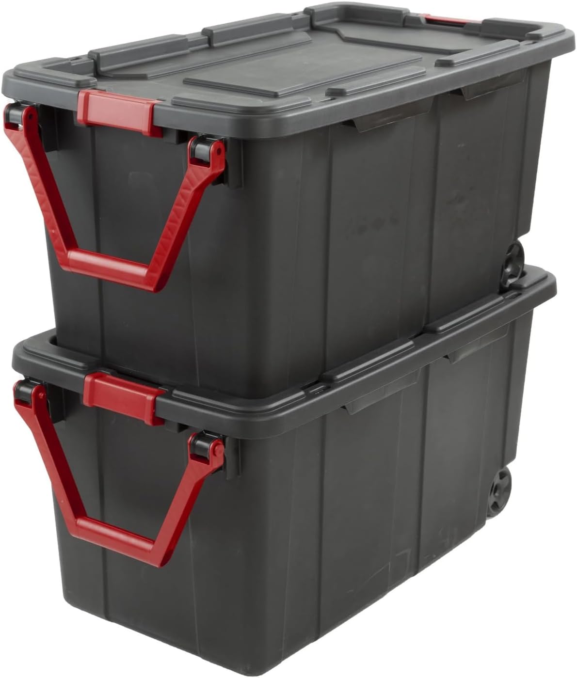 40 Gallon Plastic Storage Bins, Tough Storage Containers with Wheels, Black, 2 Pack