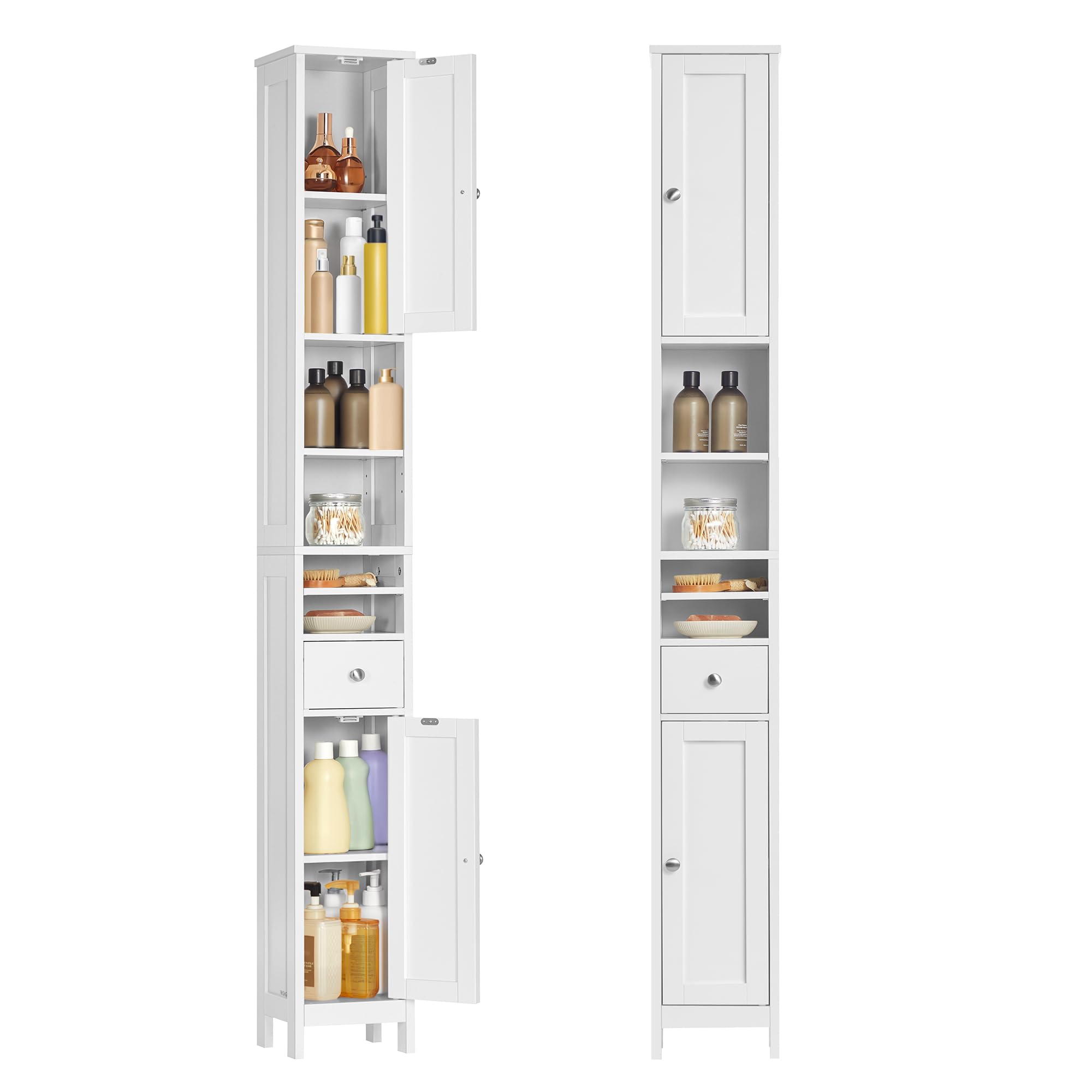 Armoire Salle De Bain Haute Sur Pied, Meuble De Rangement Colonne, Placard Blanc Avec 4