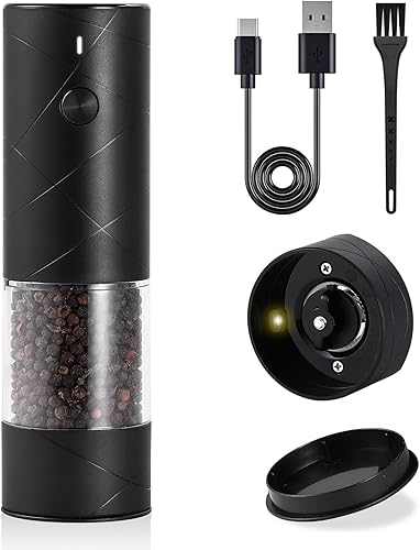 Molinillo eléctrico de sal y pimienta, salero y pimentero automático, recargable por USB, molinillo de pimienta con grosor ajustable, luz LED,
