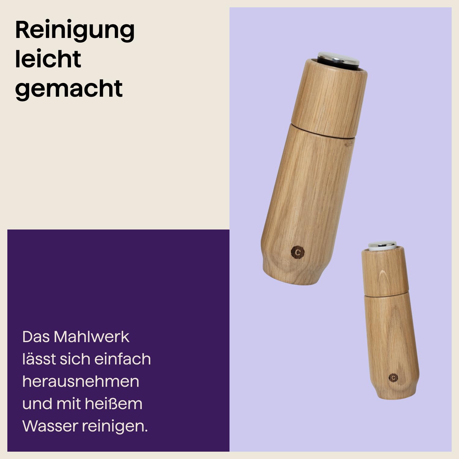 Crushgrind Champagne Gewürzmühle Set aus Eiche mit Keramikmahlwerk | 2x Salz und Pfeffermühle mit verstellbaren Mahlgrad | Set Kräutermühle aus hochwertigen, nachhaltigen Materialien | Eiche 170 mm