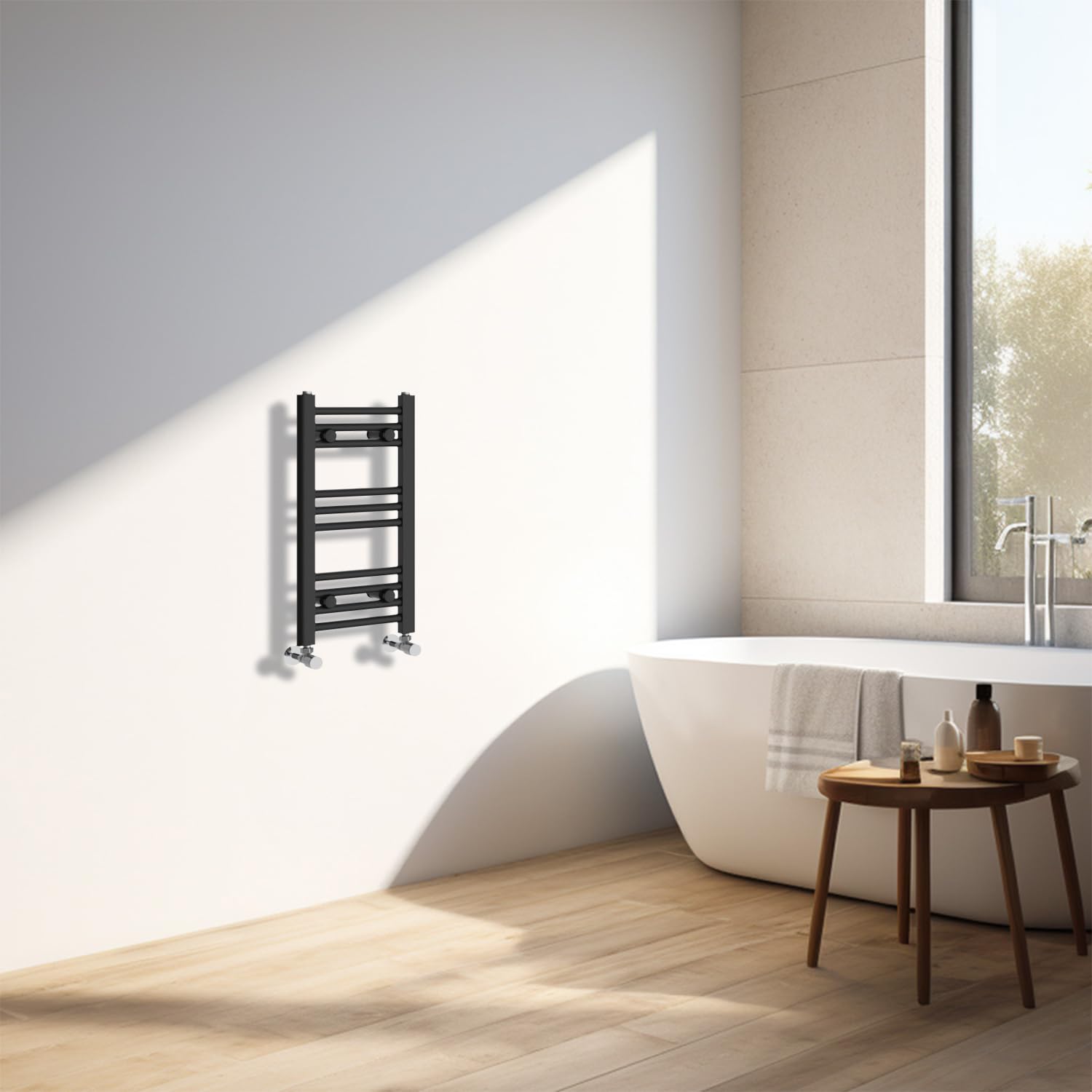 Sèche-serviettes droit noir 600 x 300 mm pour petite salle de bain moderne