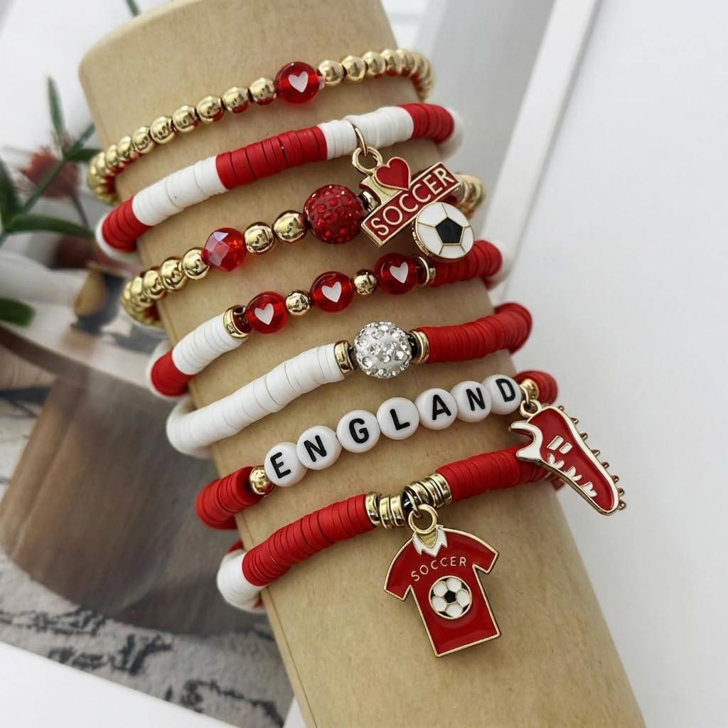 2026 World Cup Soccer Bracelet Set, Argentina, Brazil, Canada, England, Germany, Mexico, Spain, USA Soccer Fan Jewelry - 2