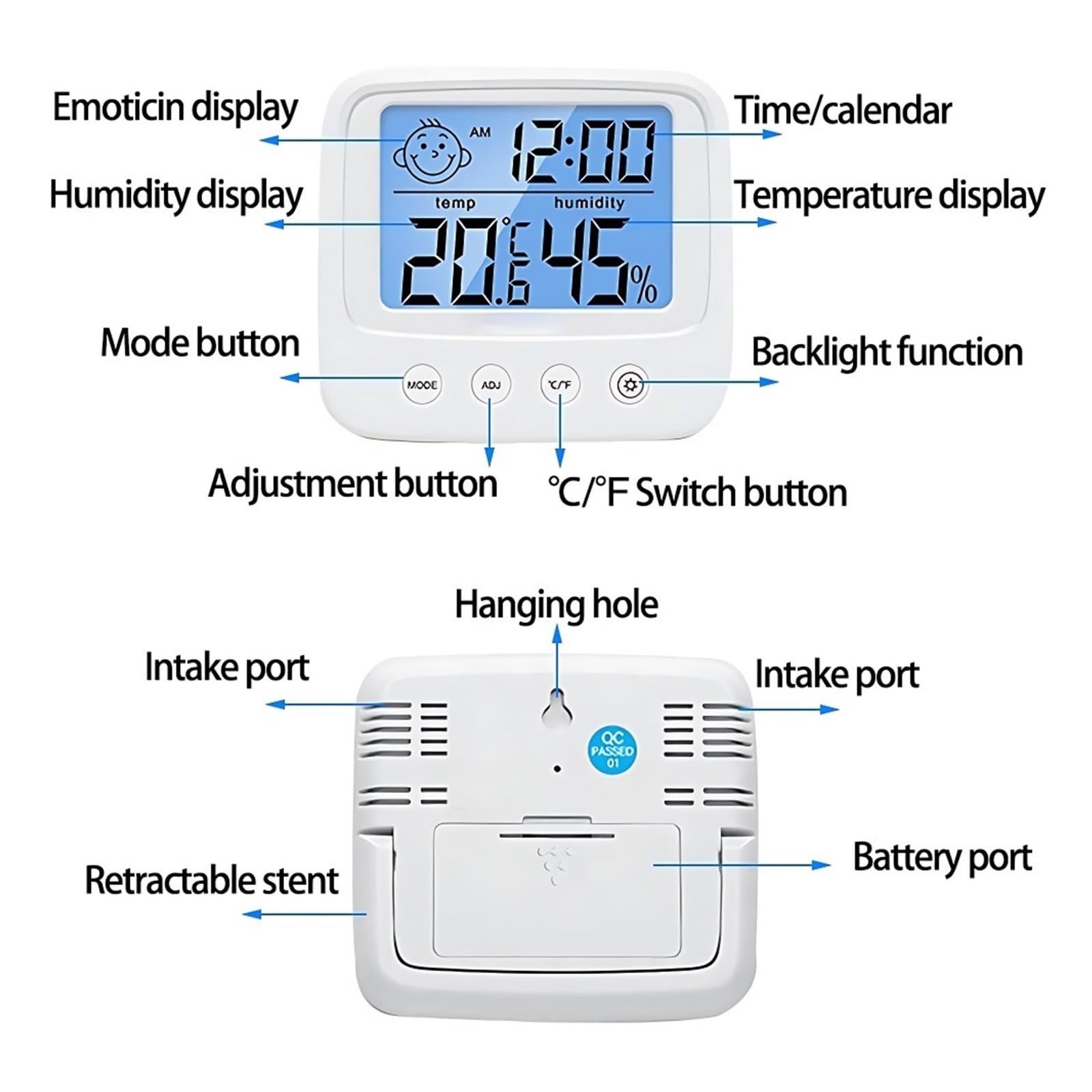 Medidor Digital de Temperatura y Humedad LCD, retroiluminación, higrómetro electrónico para Interiores, termómetro, estación meteorológica, habitación de bebé