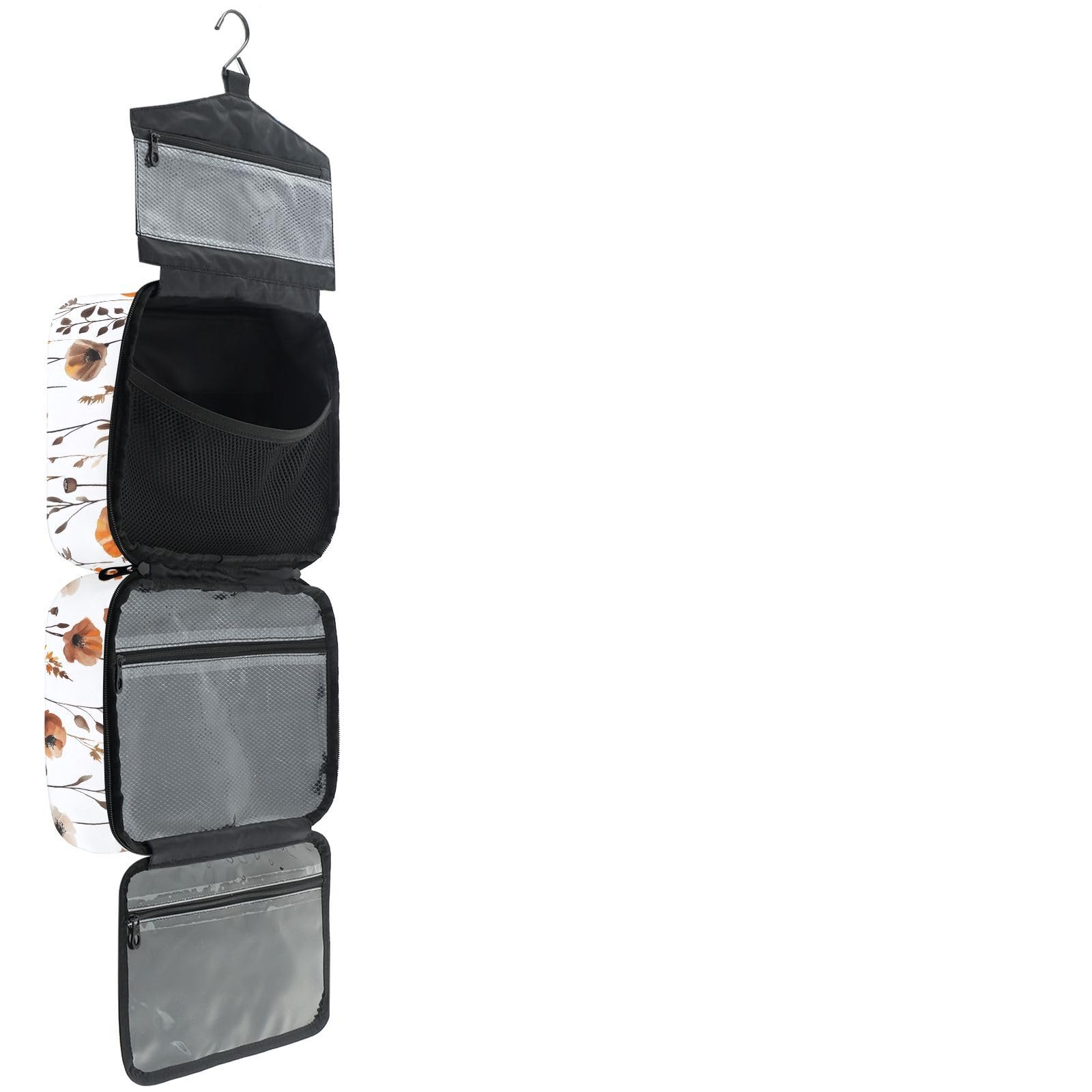 YNNALE Sewing Supply Organizer Bag, Farmhouse Watercolor Brown Poppy Flowers Portable Sewing Bags with Pockets&Hanger, Sewing Storage Box Case for Sew Supplies/Kit/Tools/Accessories (BAG ONLY)