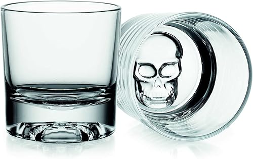 Godinger Vasos de whisky con forma de calavera, vasos de whisky antiguos, vasos de cristal con cara de calavera, vasos para beber, juego de 2