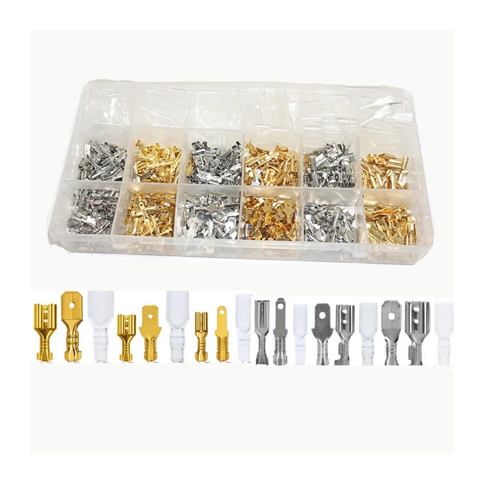 Złącze kablowe męskie i żeńskie pudełko, 2.8/4.8/6.3mm elektryczne zaciski zaciskowe, zestaw złączy łopaty Termin(1040pcs set)