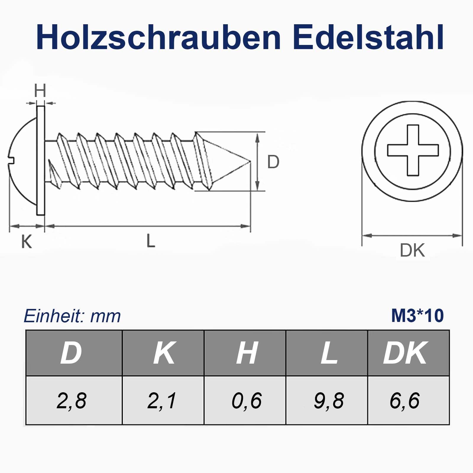 Dayalo 100 stuks houtschroeven Torx M3 x 10 mm, platte kopschroeven hout, roestvrij staal A2 V2A, zelftappende torx-schroeven, volledige schroefdraad, met schroevendraaierbit, voor houtverbindingen