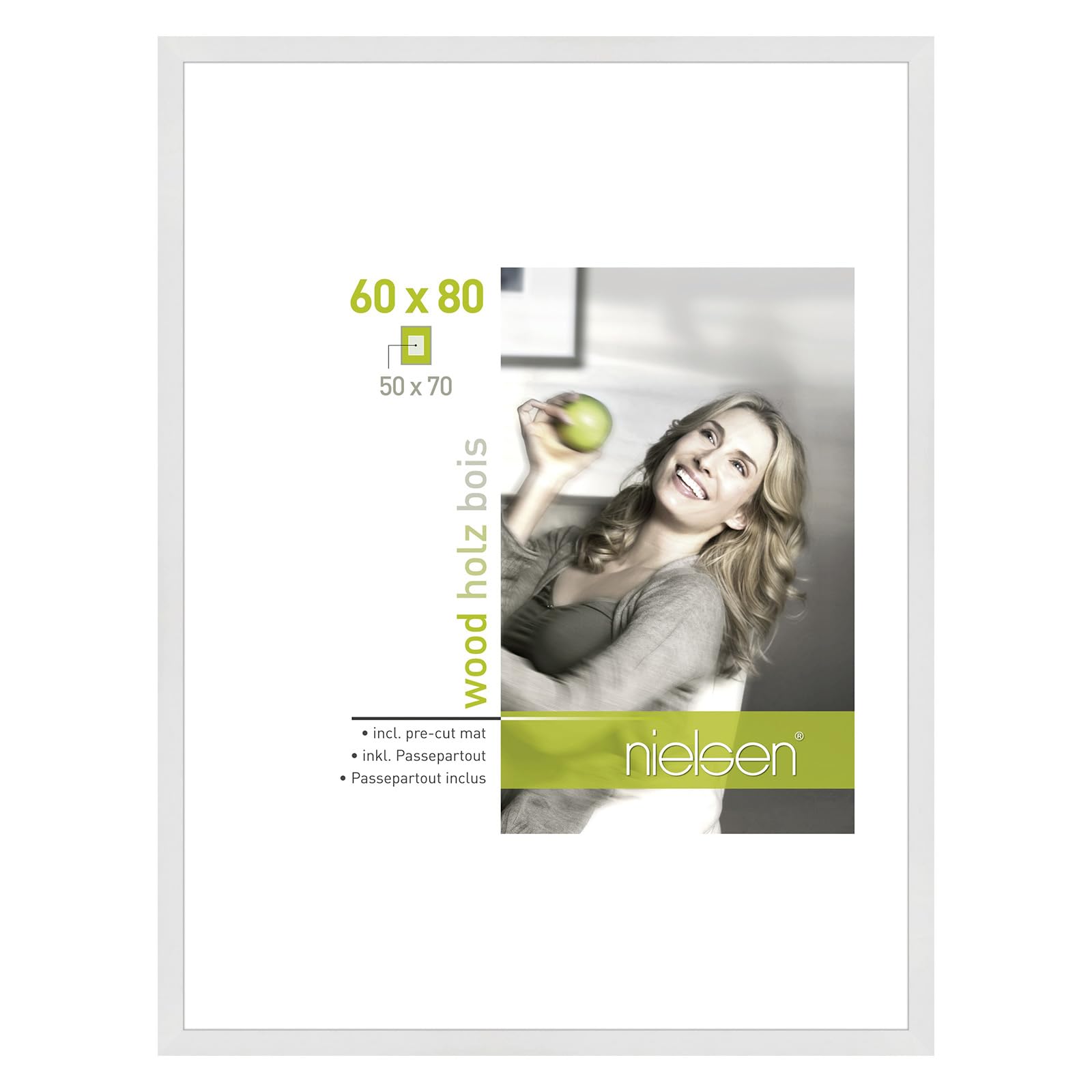 Accent By Nielsen White Apollon Wooden Picture Frame - 60X80cm With Mount For 50X70cm Picture - Float Glass And Easy Push And Turn Clips