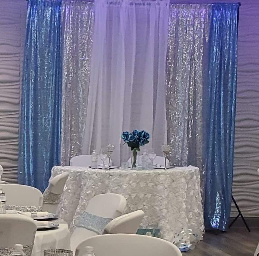 Miniatura 6 de Poise3EHome 2 piezas de 3 pies x 8 pies de cortina de lentejuelas plateadas, fondo fotográfico de purpurina, secuencia de fondo para Navidad y