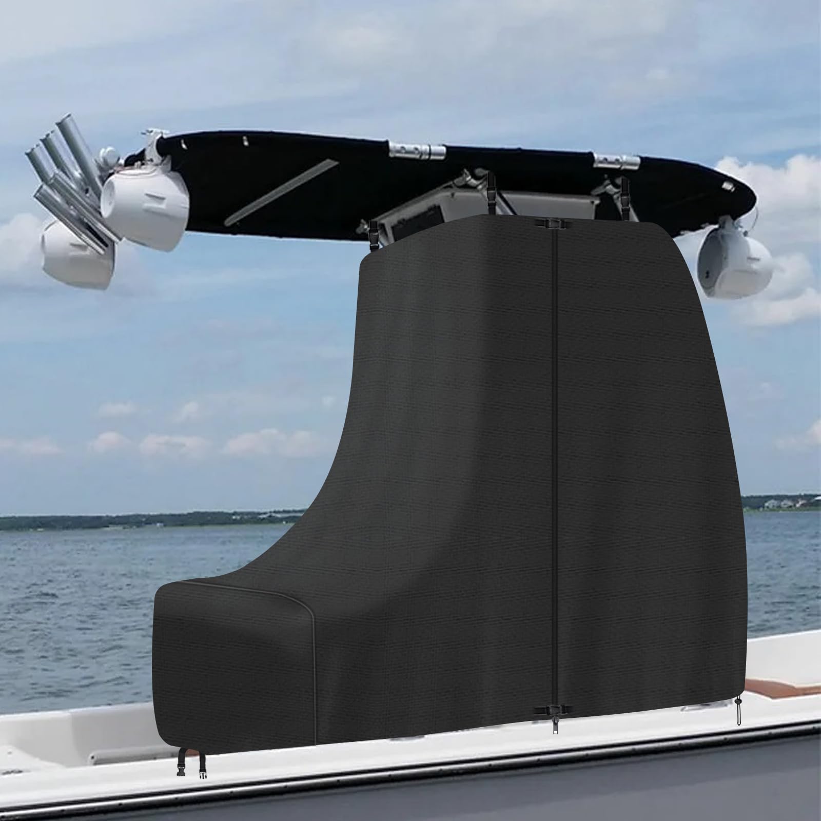 JPURXC T-Top Heavy Duty Center Console Cover for Boat - Marine Grade 900D Canvas, Waterproof, Protects Console and Helm Seat (Black, 94