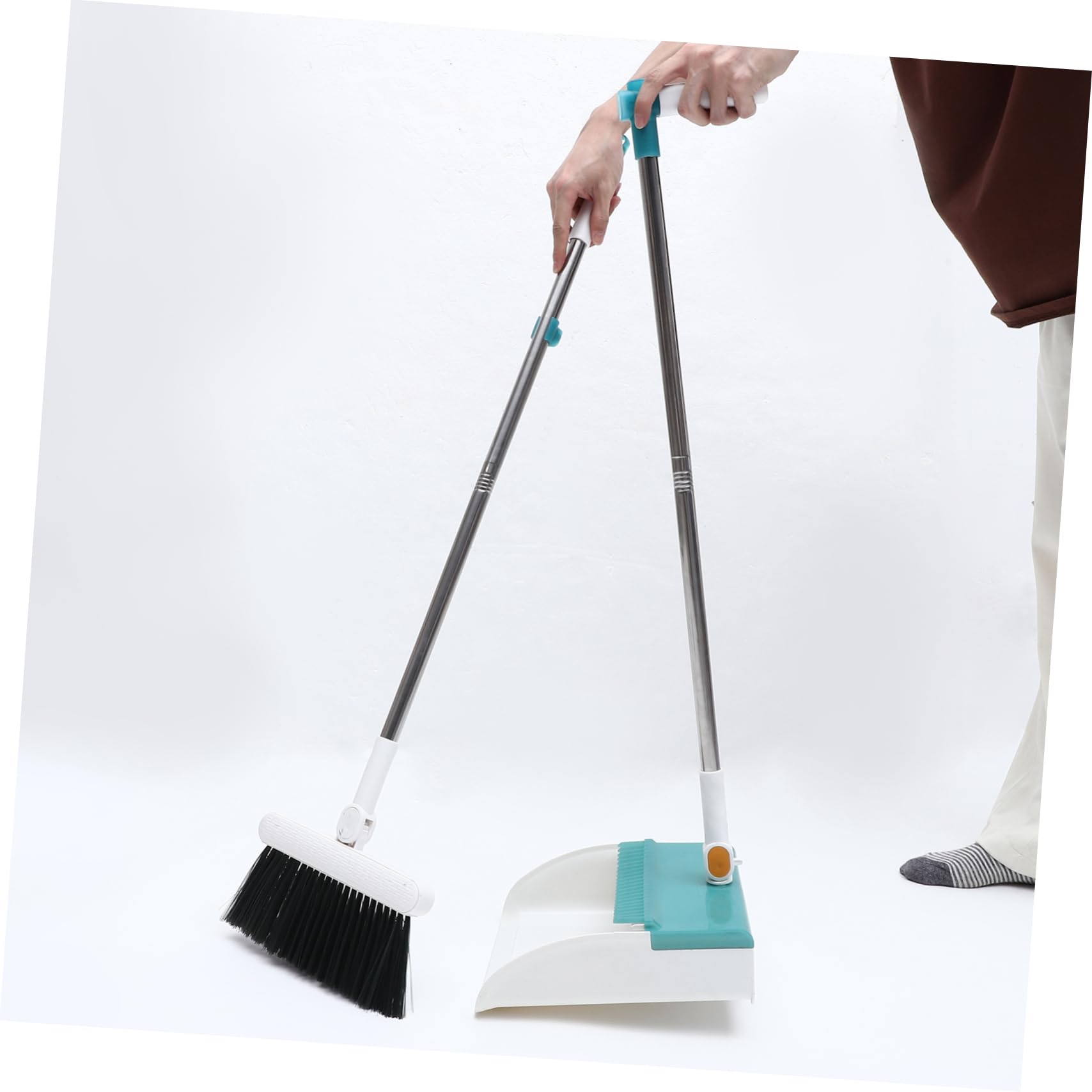 Garneck 1 Set Broom Set Sweeping Broom Foldable Floor Sweeper Broom Handheld Broom Outdoor Dustpan and Brush Cleaning Mop Stable Dustpan Household Cleaning Tool Floor Mop White Plastic