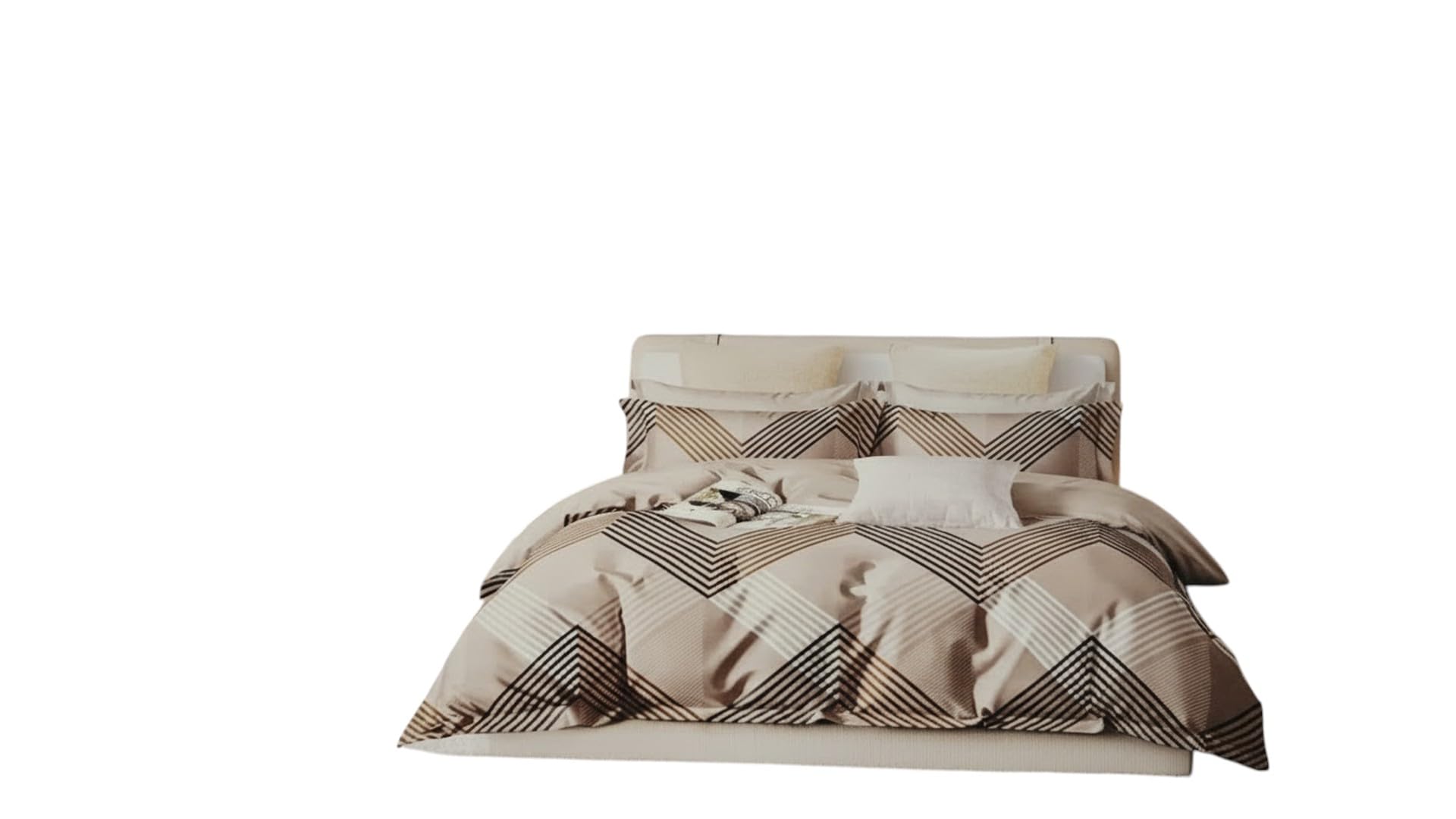 Geometric Print Cover Bedding Set, Beige and Brown | Chevron Pattern, Pillow Covers Included, Bedroom Decor, Modern Design, Neutral Tones-image-2