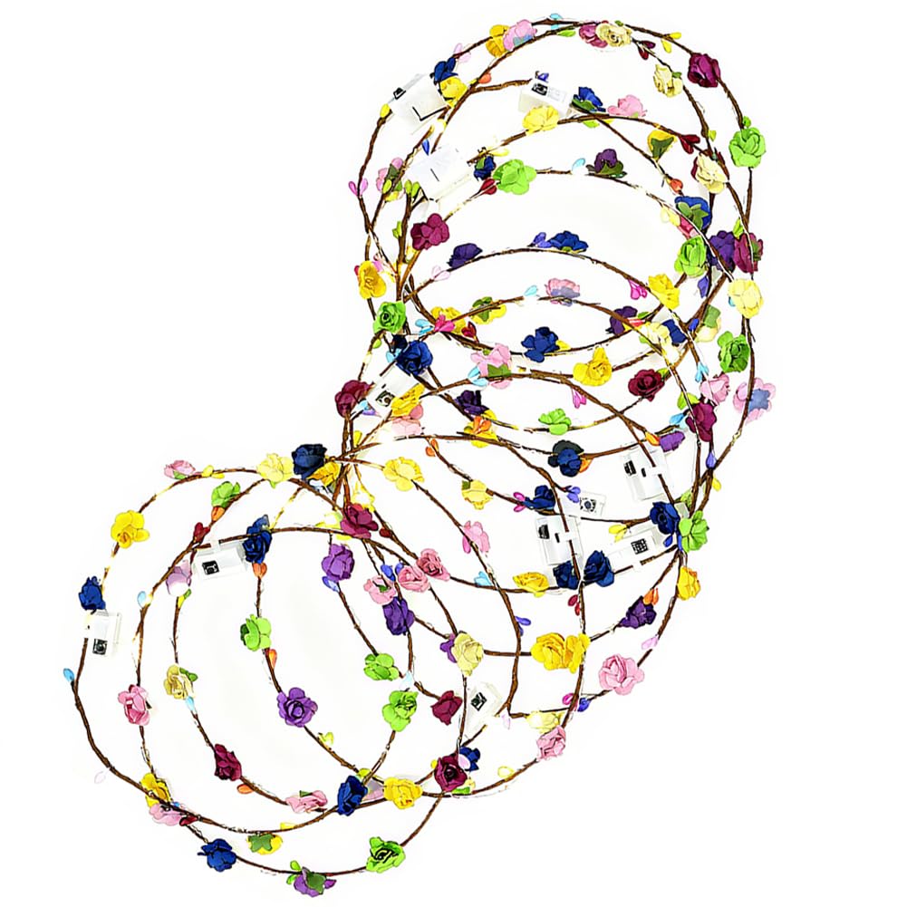 URAQT LED Blumenkranz Stirnband, 12PCS Haarkranz Blumen Party Accessoires, Damen und Kinder Festival Zubehör, Blumenkranz Kopfschmuck für Geburtstag, Weihnachten, Party Hochzeit Dekor