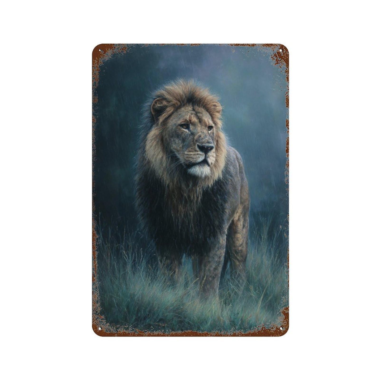 Rustic Tin Plaque Lion King of The Jungle 11.8"x7.9", Vintage Wall Decor for Pub, Kitchen And Man Cave Decor