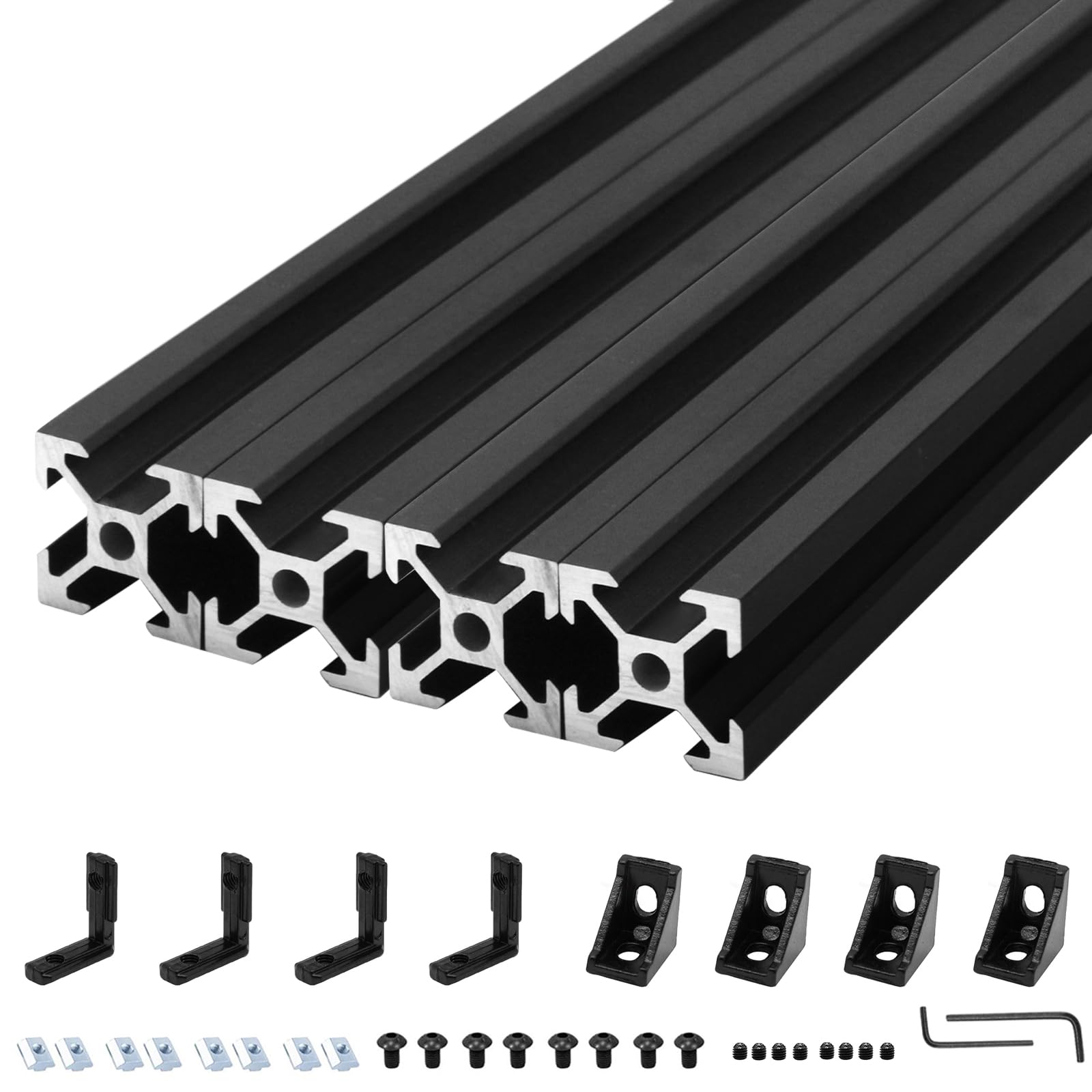 Seekliny 4Pack 2020 Aluminum Extrusion T-Slot 200mm Black Extruded Aluminum Profile 20x20 T-Slotted Framing European Standard Anodized Linear Rail for