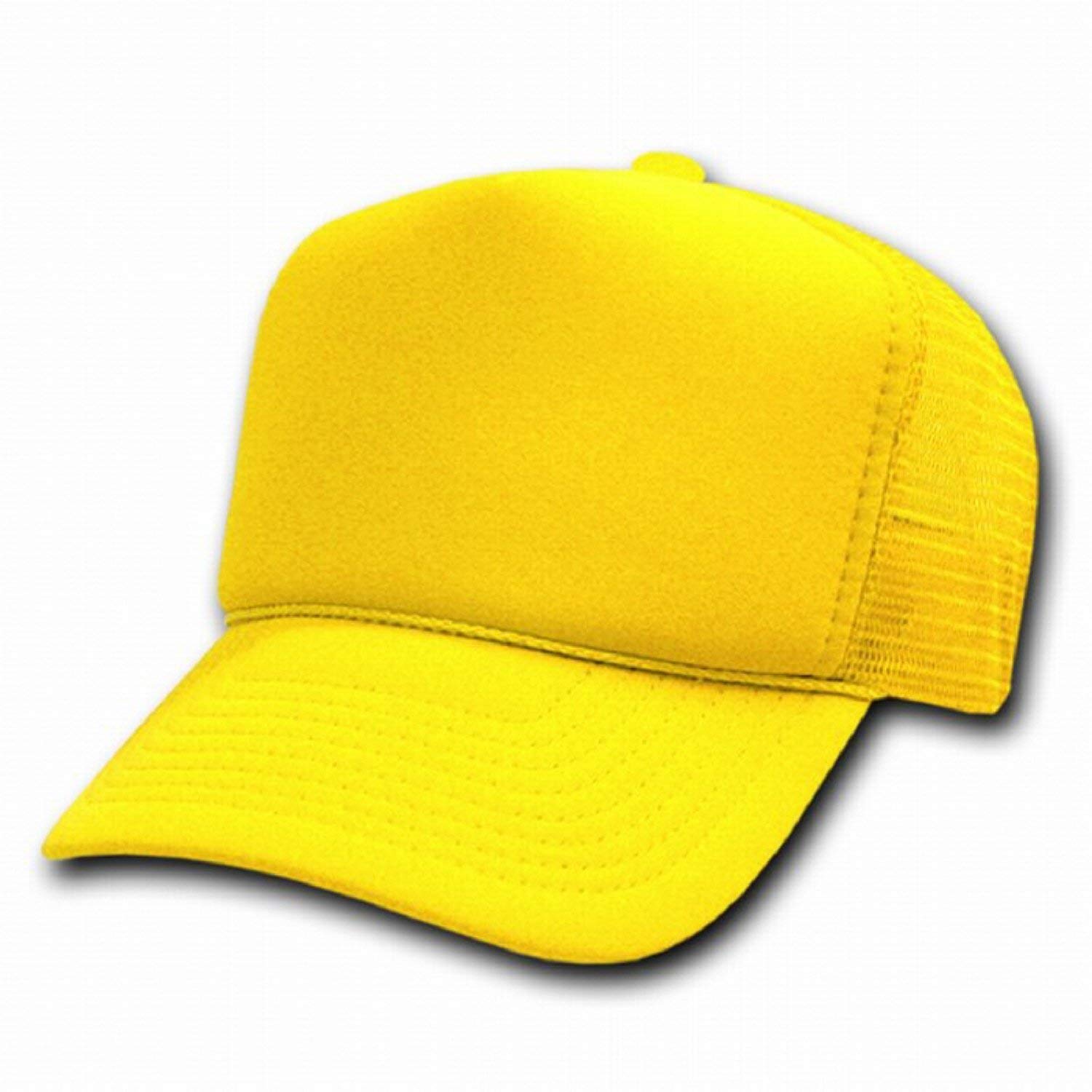 DECKYSolid Color Trucker Mesh Caps Plain Baseball Hat - Adjustable - Yellow