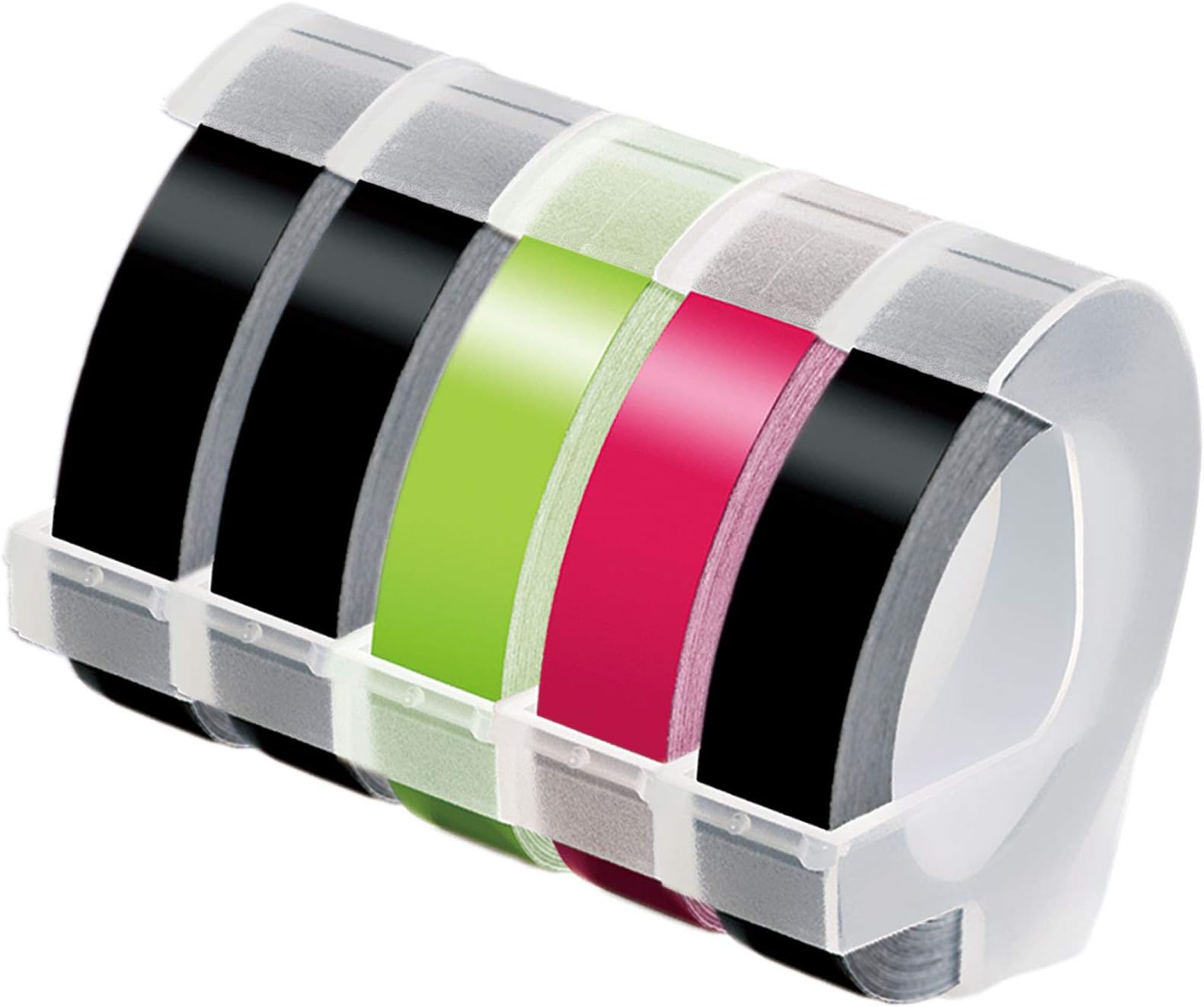 MarkDomain Compatible Embossing Tape 3/8 Inch Replacement for Dymo 3D Plastic Labels White on Black/Fluorescent for Dymo Organizer Xpress Pro 12965 DYM12966 Office Mate II Label Maker,5-Roll