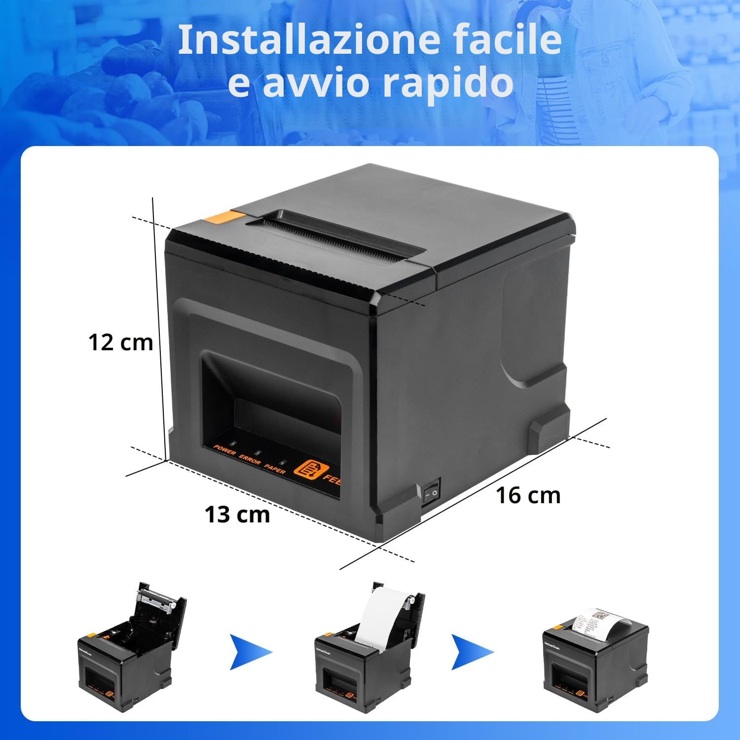 NetumScan Stampante termica per ricevute POS Bluetooth USB LAN 80 mm con cassetto per contanti a taglio automatico, supporta Windows/Mac/Linux per ESC/POS NS-8360LW