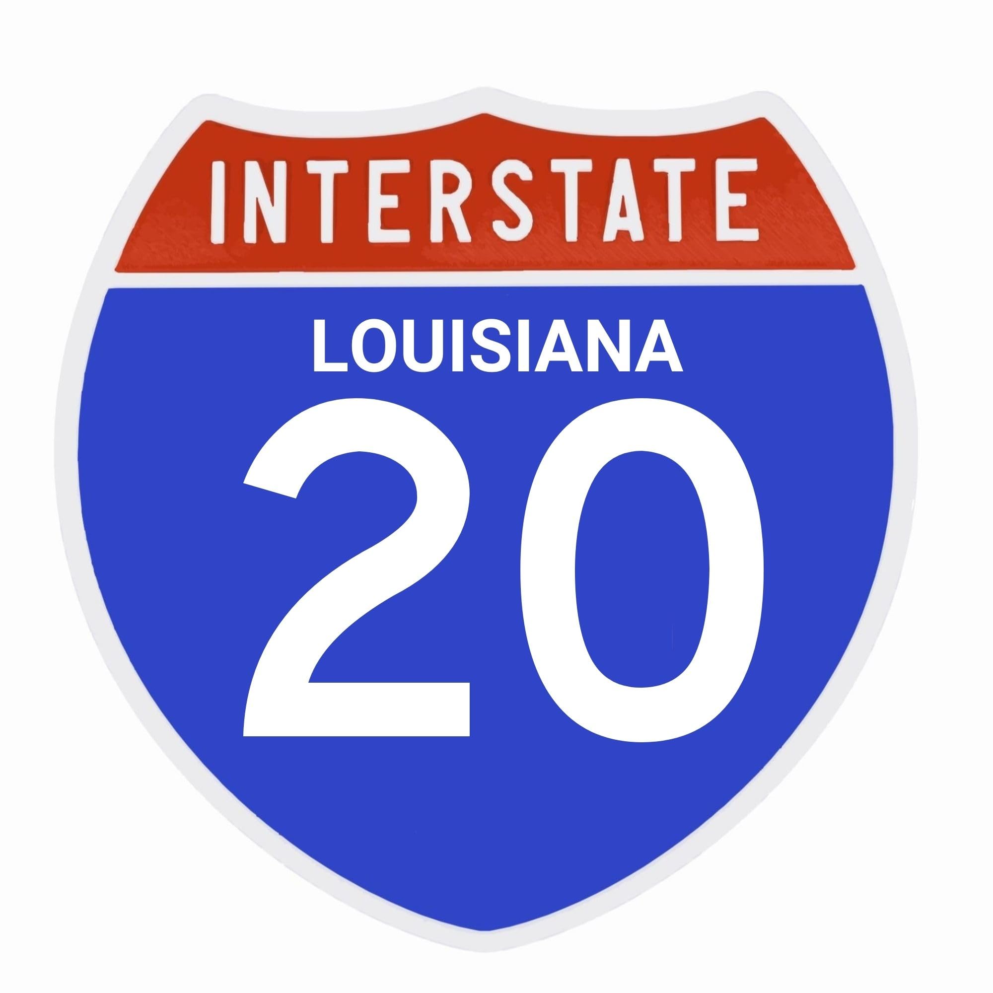 Interstate 20 Road Sign Replica Personalized Travel Sign Board Home Office and Workspace Decor Blue Red Background with