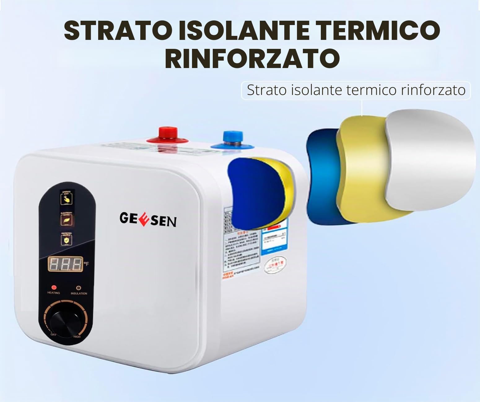 Scaldabagno elettrico GEESEN, piccolo e compatto, serbatoio di accumulo, per camper, roulotte, 240 V, lavello da cucina, istantaneo, sottopiano [classe energetica A] (3 galloni)