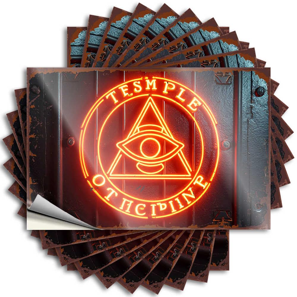 Sticker Case Big Neon Sign of The Masonic Temple for Things - Decore for Room Easy Peel Removable(12X18CM)