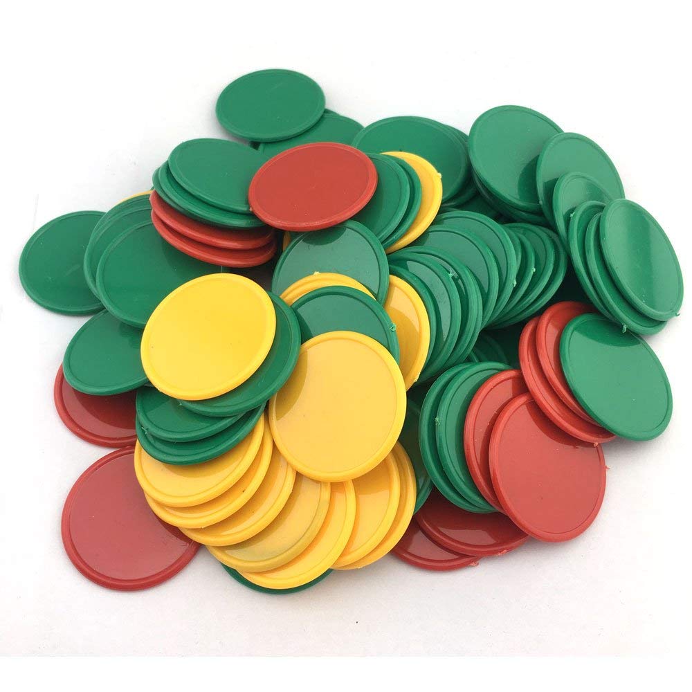Smartdealspro Set of 100 Opaque 1 1/2 Inch Plastic Counting Counters Poker Chips for Casino Card Games (100pcs 3 Color Without Box)