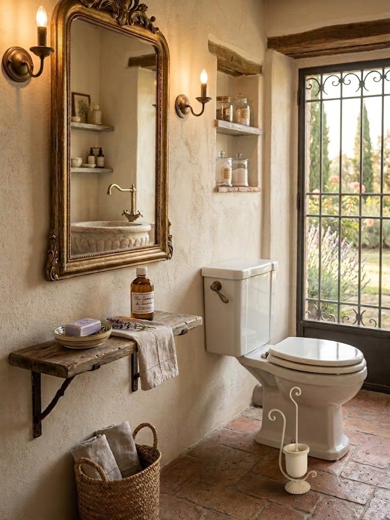 Linea baño 'Relax' Portascopino Marfil de hierro forjado y cerámica italiana