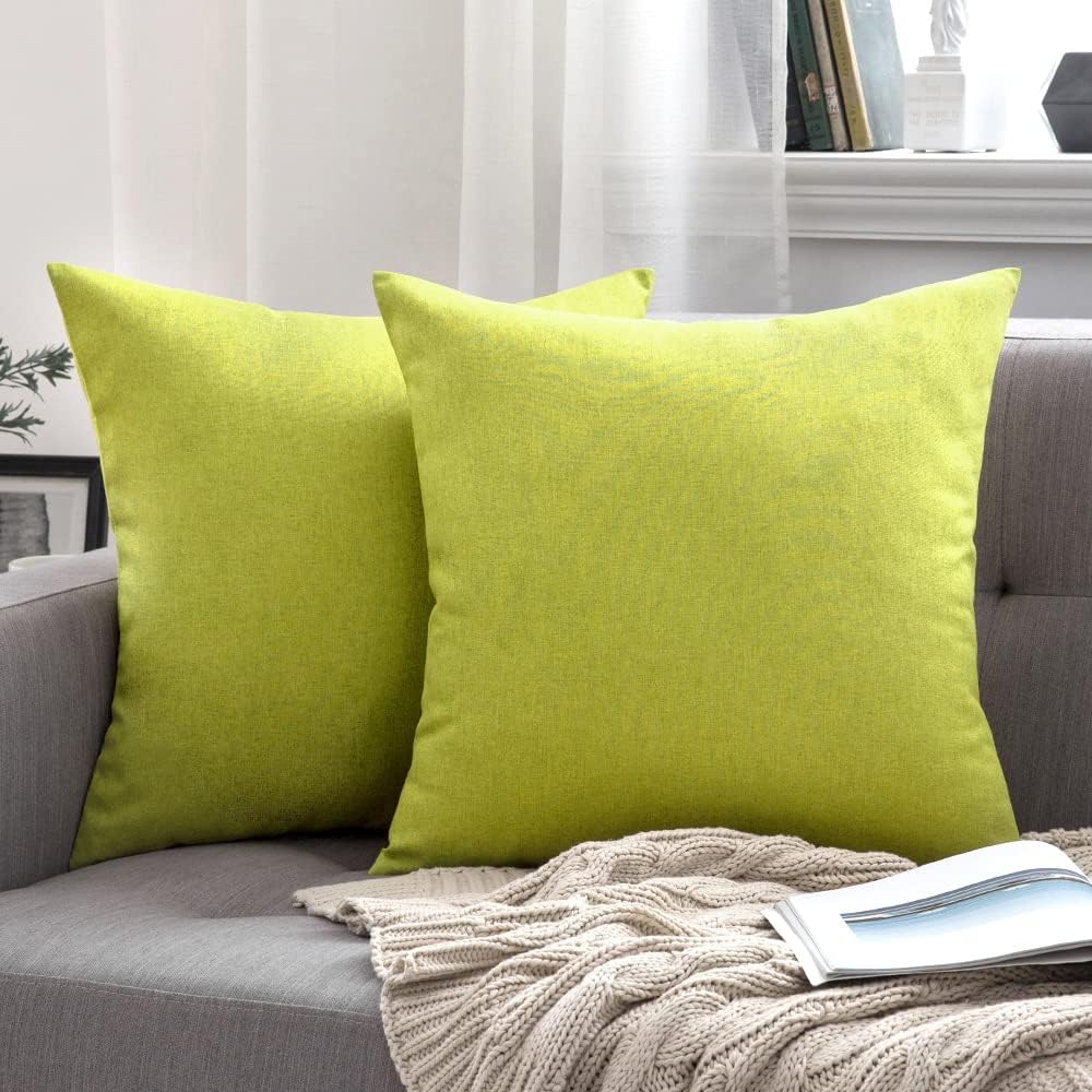 MIULEE Pack of Decorative Outdoor Solid Waterproof Throw Pillow Covers Spring Faux Linen Garden Farmhouse Cushion Cases for Summer Patio Tent Balcony Couch Sofa 18x18 Inch Green
