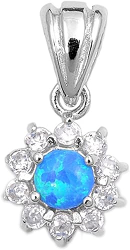 Halo Ronda colgante azul claro simulado Opal Claro simulado CZ Plata de ley 925encanto