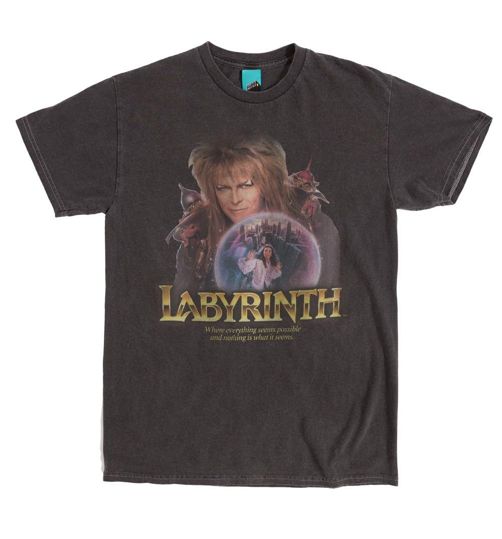 Labyrinth Jareth Retro Poster Vintage Wash Charcoal T Shirt