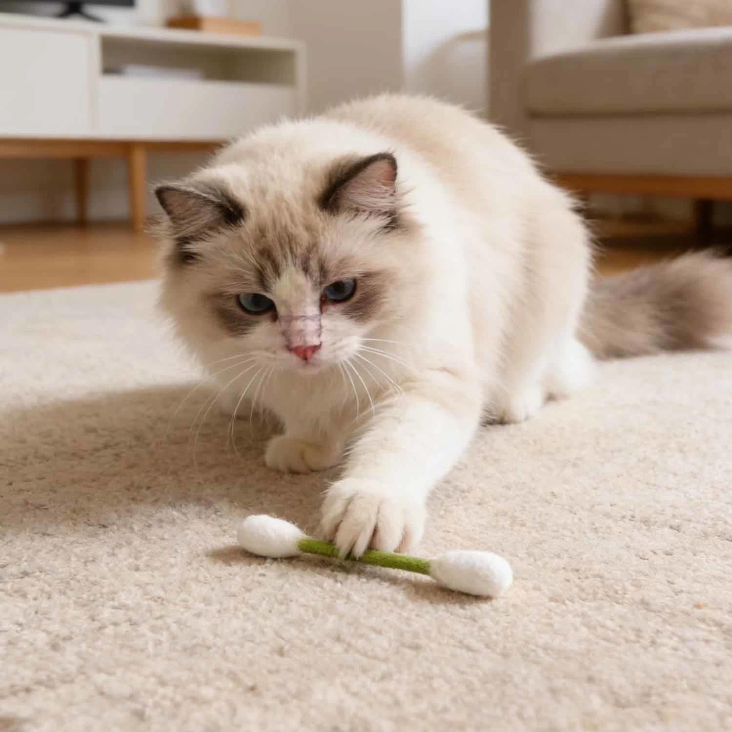 Cotton Swabs Cat Toys with Catnip,6pcs Giant Cotton Swab Cat Toys,Durable Dental Teething Stick,Felt Kitty Kicker Toy Stick,Interactive Biting Toy for Indoor Anxiety Digestive,Stress Relief(Colorful)