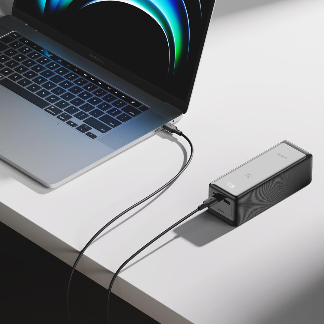 oraimo PowerJet 130 - Batterie Externe Puissante 130W 27600mAh - Power Bank Haute Capacité Recharge Rapide avec 3 Ports USB-C PD 100W et Écran Numérique LED, Conforme pour Avion