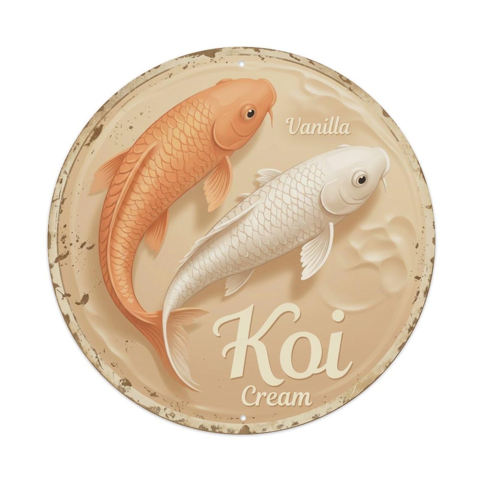 Koi Fish Vanilla Cream Waters Soft Warm Gentle Smooth Metal Tin Sign