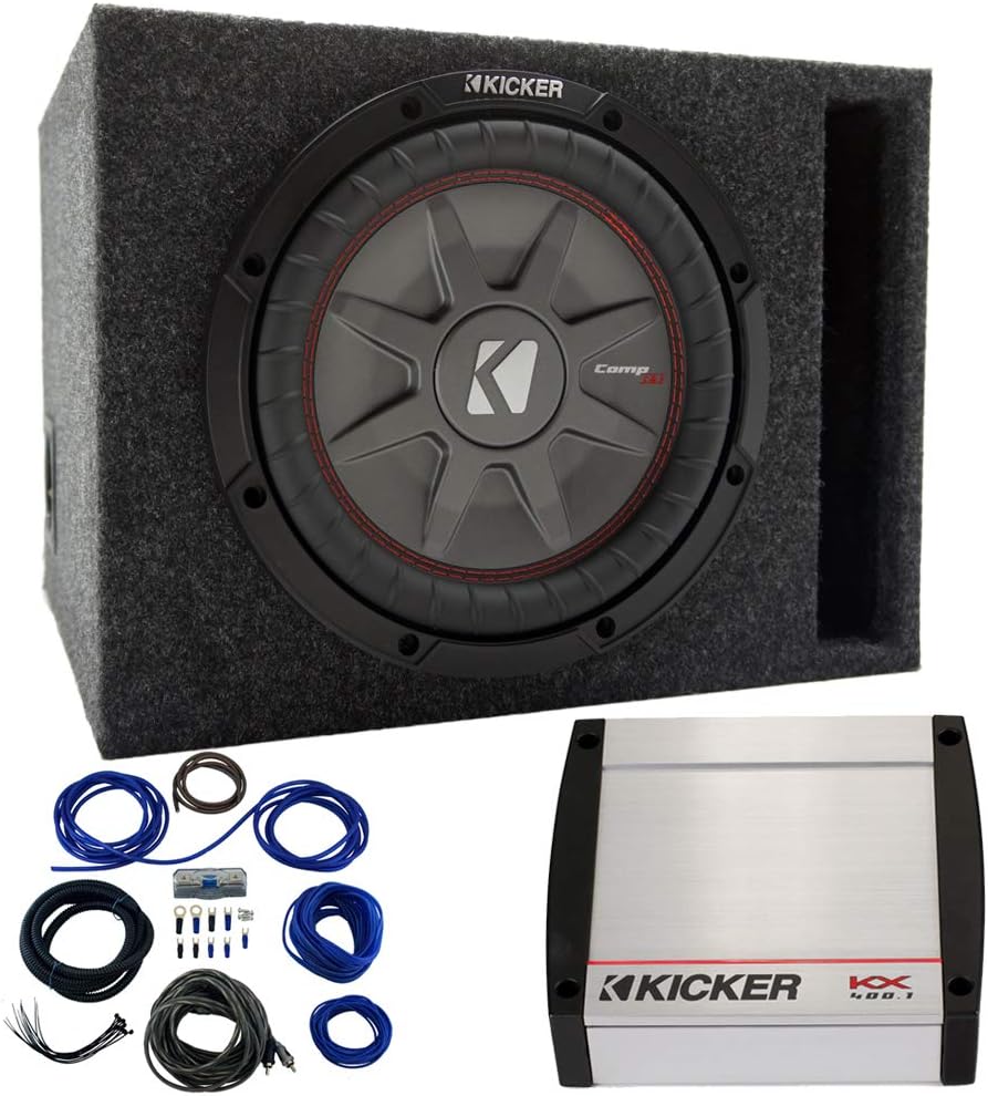 Kicker 43CWRT121 12" CompRT Sub Loaded Vented Box with 40KX4001 Amp & Wire Kit