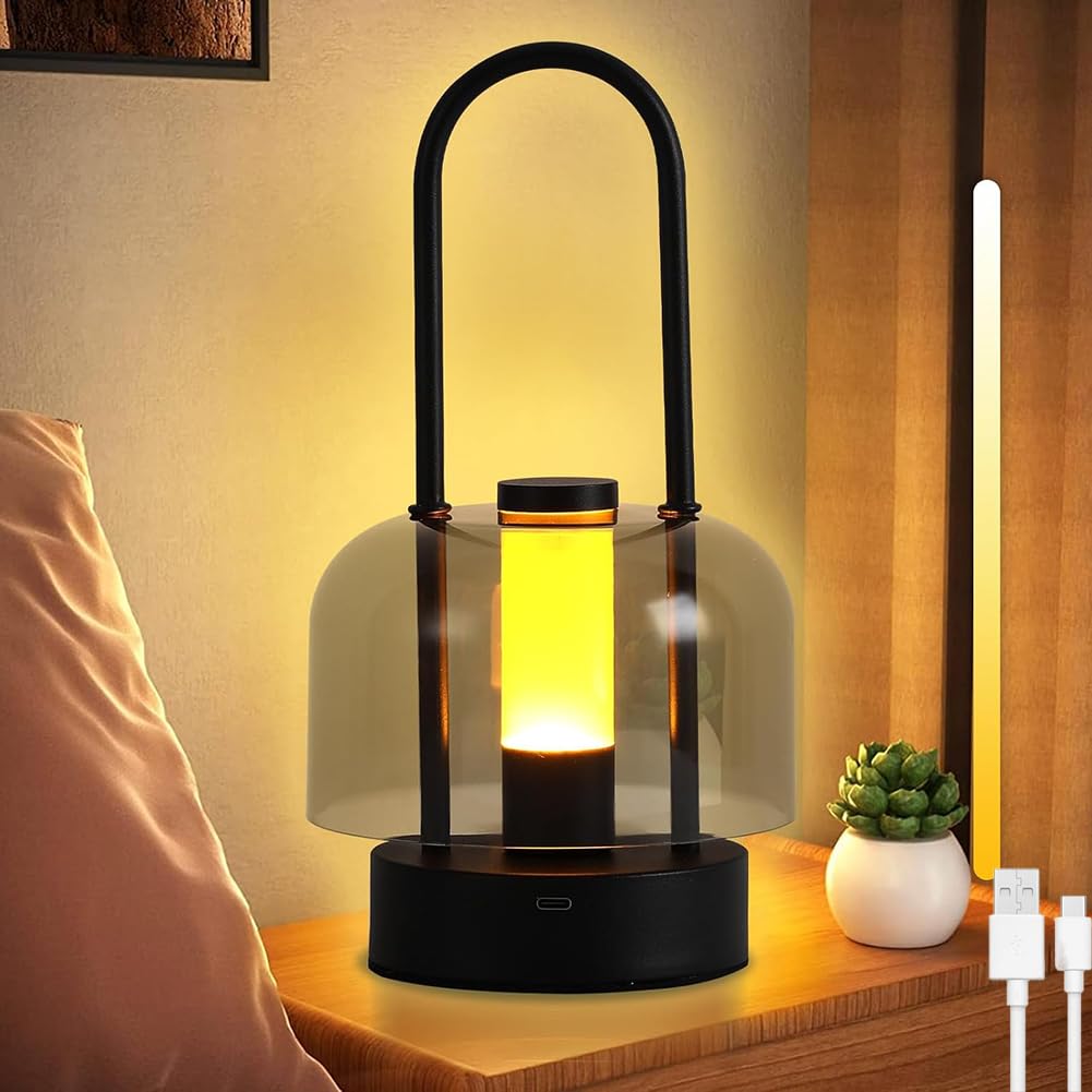 Lampa Stołowa LED Akumulatorowa Bezprzewodowa Touch Z regulacją jasności Czarna, Lampa Nocna 3 Temperatury Barwowe Ładowana Przez USB Zasilana Bateryjnie Lampka Kempingowa Do Użytku Wewnątrz