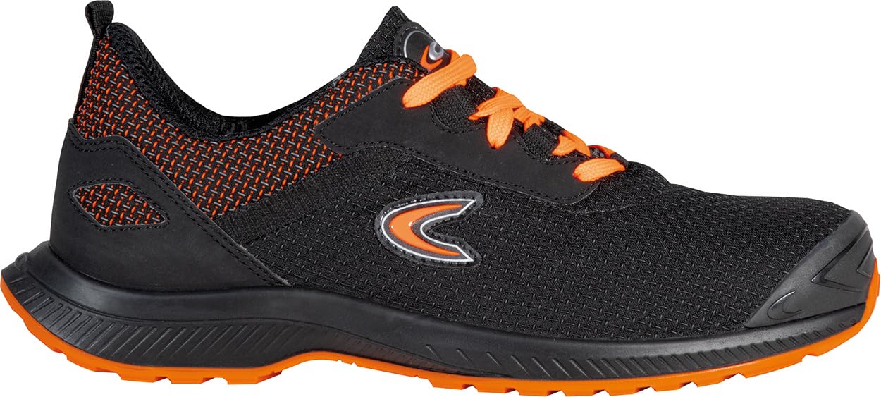 COFRA Zapato de Seguridad Grumman S3S FO SR, Negro y Naranja, Tejido TECHSHELL, Plantilla Foot-Pad, Construcción