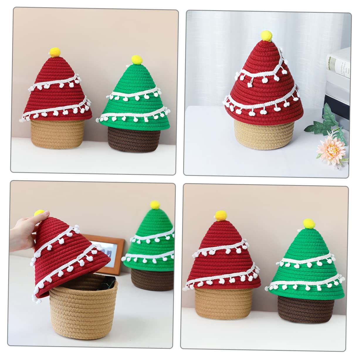 EXCEART 2 Cestas De Almacenamiento Para Guardería Con Tapa De Cuerda De Algodón Tejida Organizador De Juguetes Para Árbol De Navidad