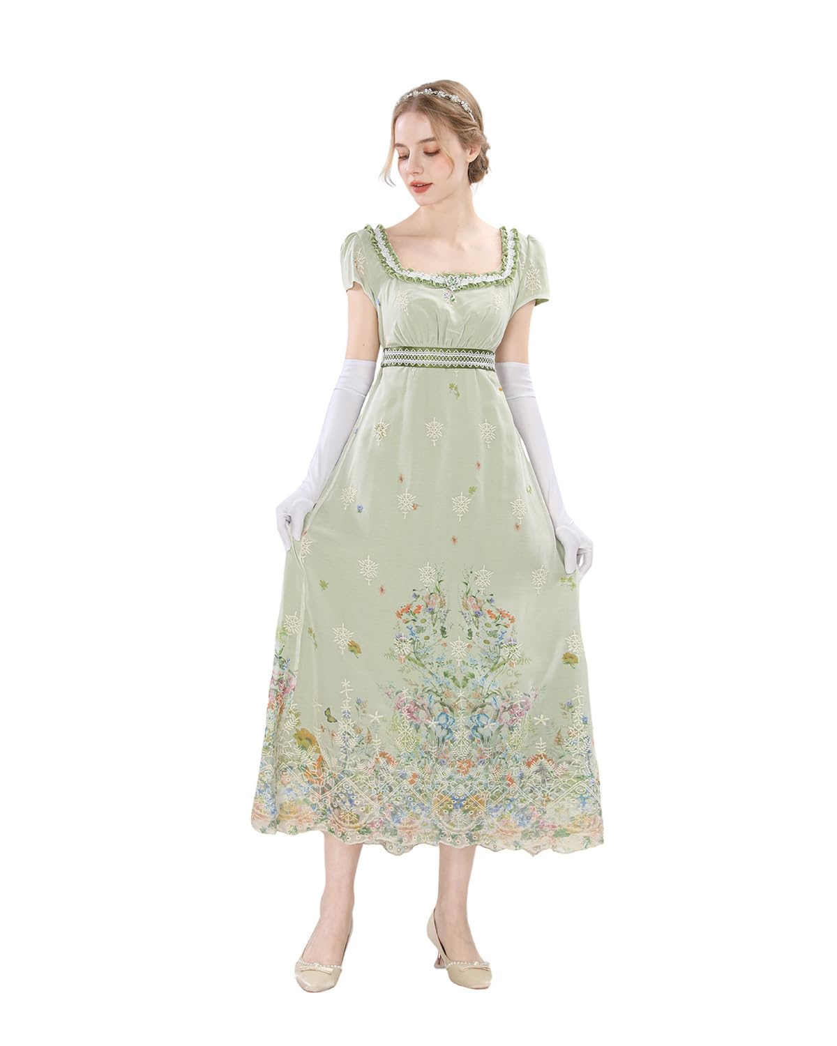 CR ROLECOS Viktorianisches Regency Kleid Damen Ballkleid 17. jahrhundert Empire Taille Kleid Abendkleid Mit Handschuhen