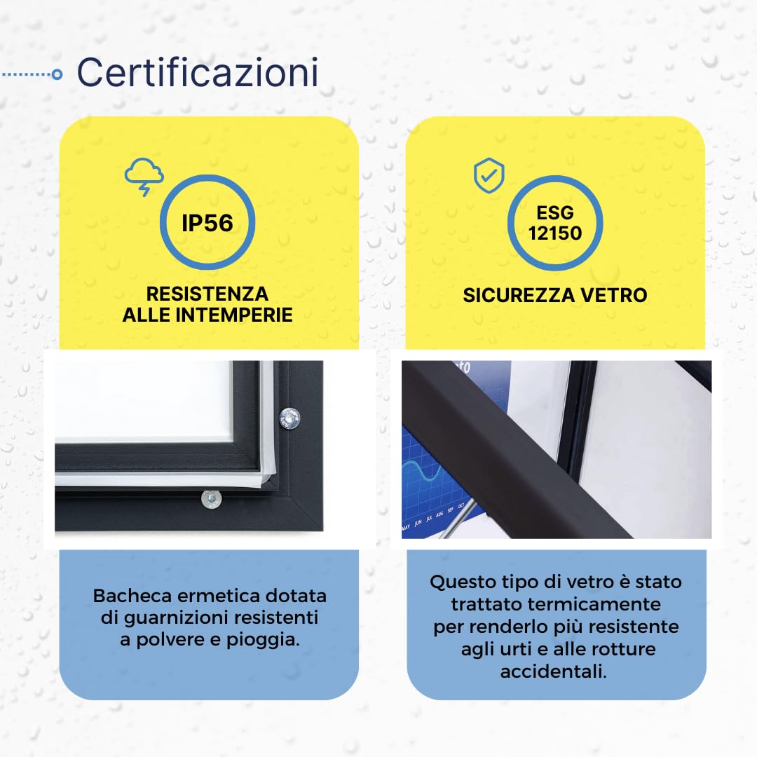 Danieli | Bacheca Certificata per Esterno 125x100 IP56, Vetro di Sicurezza, Ermetica | In Alluminio Colore Antracite, Magnetica con 2 Chiavi | Per Muri e Ringhiere (15xA4)