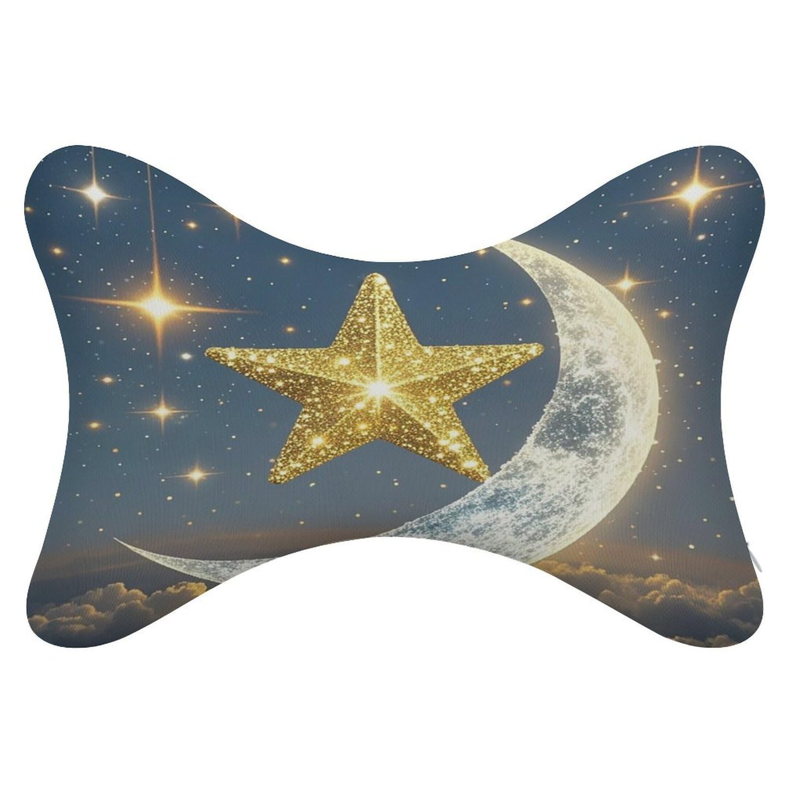 FekiLoot Golden Stars and Moon Car Headrest Set of 2,Softness Memory Foam Car Neck Pillow with Breathable Removable Cover Car Neck Support Pillow Ergonomic for Driving, Office