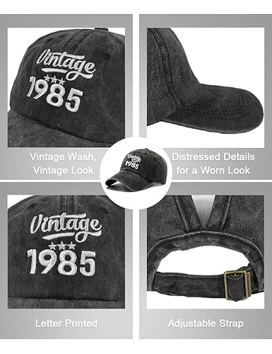 Joligiao Baseball Cap for Men Vintage Embroidered Birthday Hat Adjustable Snapback Cotton Mens Caps Comfortable Golf Hip Hop Casual Stylish Cap 30th 40th 50th 60th 70th 80th Birthday Hat 1985,Black - Image 4