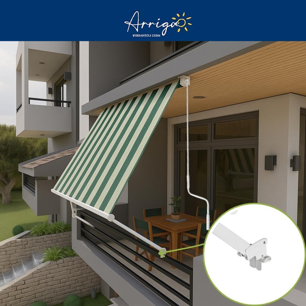 Arrigo Atelier Tenda a Caduta Libera su Misura per Balconi e Verande, Tessuto Tempotest Idrorepellente Anti-UV, Braccetti Regolabili su Ringhiera, con o senza Cassonetto (CON CASSONETTO)