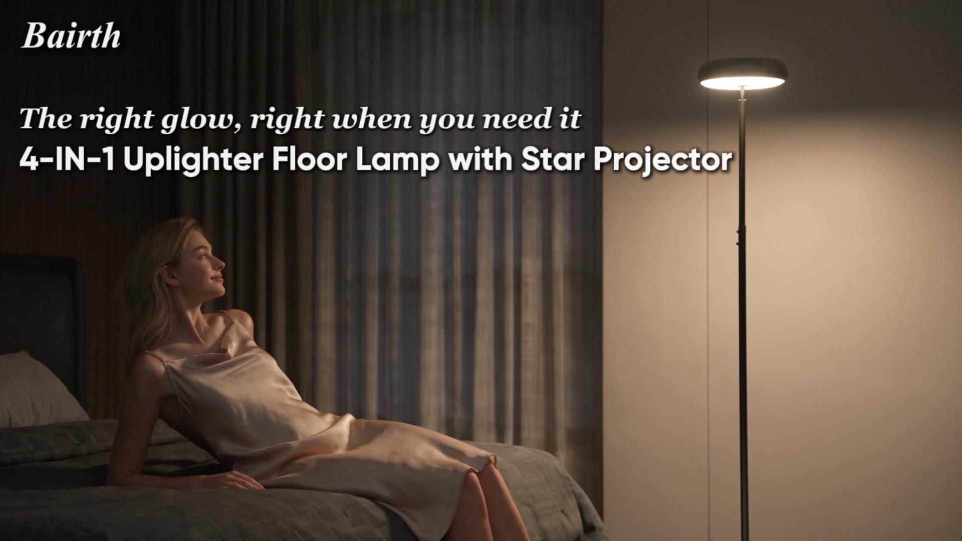 Image of Bairth Uplighter Floor Lamp for Living Room, Ripple and Star Projector