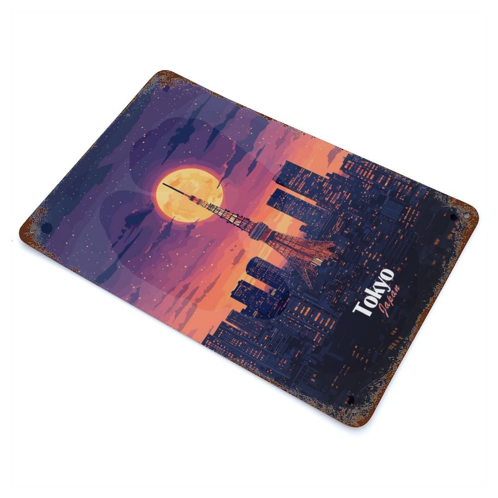 Garage Style Tokyo Skyline Night Vintage Rust Metal Sign 11.8"x7.9", Rustic Home Decor for Bar And Workshop