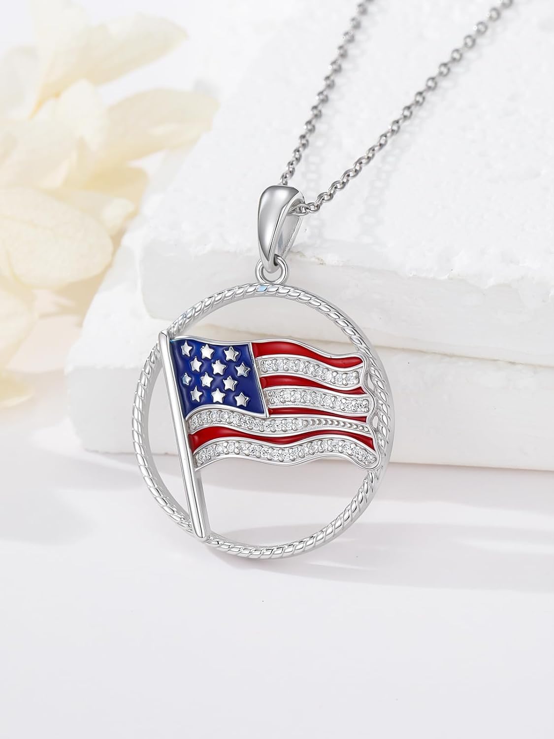 4th of July Necklace for Women 925 Sterling Silver 250th Anniversary American Flag Pendant Patriotic Jewelry Gifts for Women - Image 2
